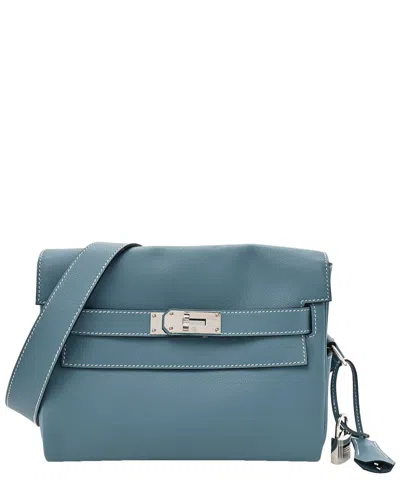 Pre-owned Hermes Hermès Blue Jean Evergrain Leather Evercolor Kelly Messenger Pm New (authentic  Pre-loved)