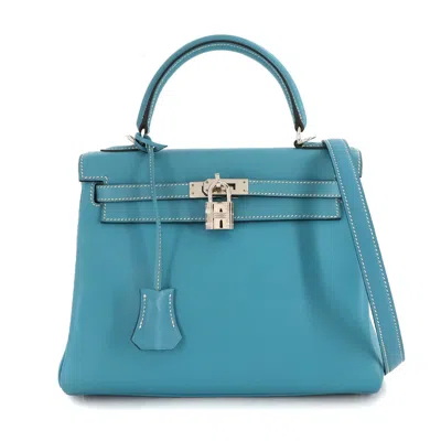 Pre-owned Hermes Blue Jean Gulliver Leather Handbag Shoulder Bag ()