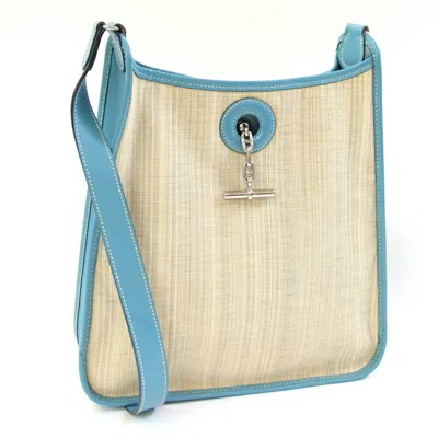 Pre-owned Hermes Blue Jean Leather Canvas Shoulder Bag ()
