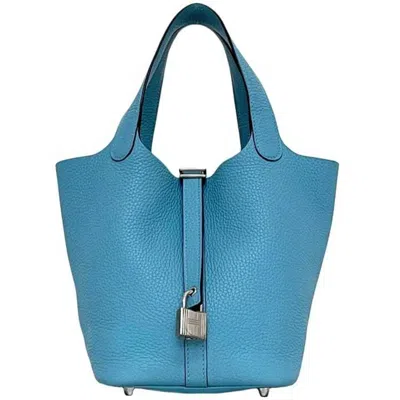 Pre-owned Hermes Blue Jean Light Blue Leather Taurillon Clemence Leather Handbag () In Blue Jean, Light Blue