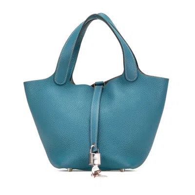 Pre-owned Hermes Blue Jean Taurillon Clemence Leather Handbag ()