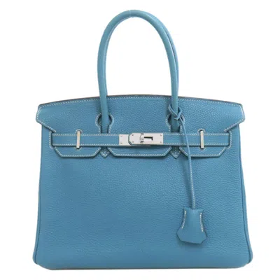 Pre-owned Hermes Blue Jean Togo Leather Handbag ()