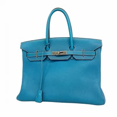 Pre-owned Hermes Blue Jean Togo Leather Handbag ()