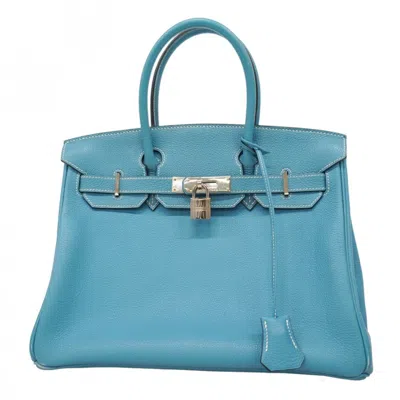 Pre-owned Hermes Blue Jean Togo Leather Handbag ()