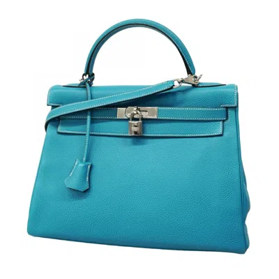 Pre-owned Hermes Blue Jean Togo Leather Handbag ()