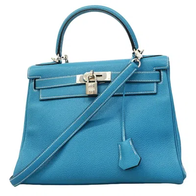 Pre-owned Hermes Blue Jean Togo Leather Handbag ()