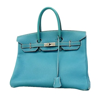 Pre-owned Hermes Blue Jean Togo Leather Handbag ()