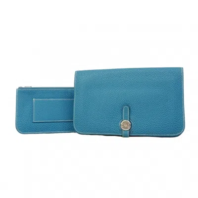 Pre-owned Hermes Blue Jean Togo Leather Long Wallet (bi-fold) ()