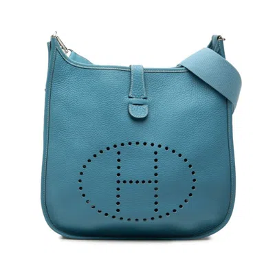 Pre-owned Hermes Blue Jean Togo Leather Shoulder Bag ()