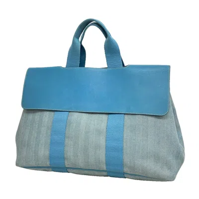 Pre-owned Hermes Blue Jean Toile Chevron Tote Bag ()