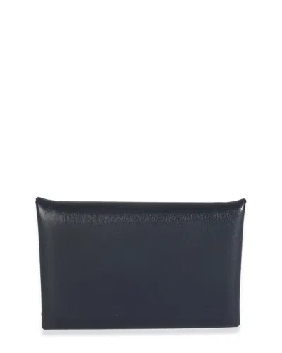 Pre-owned Hermes Hermès Blue Leather Abysse Box Calvi Card Holder (authentic Pre-loved)