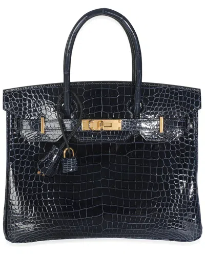 Pre-owned Hermes Hermès Blue Leather Birkin 30 Ghw (authentic Pre-loved)