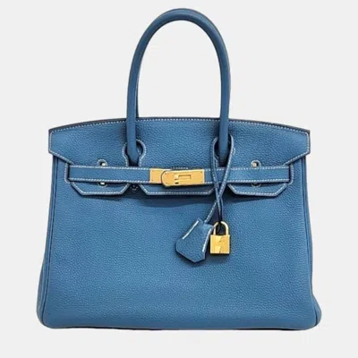 Pre-owned Hermes Blue Leather Birkin Bag
