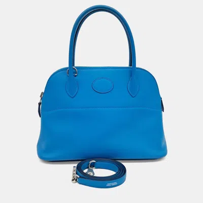 Pre-owned Hermes Blue Leather Bolide 27 Bag
