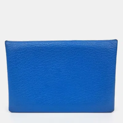 Pre-owned Hermes Blue Leather Calvi Card Wallet (c)