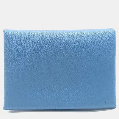 Pre-owned Hermes Blue Leather Calvi Duo Card Holder (w)