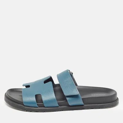 Pre-owned Hermes Blue Leather Chypre Sandals Size 43.5