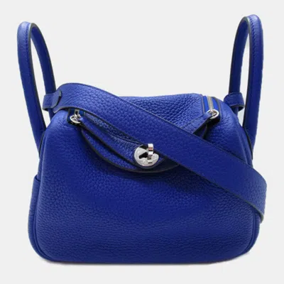 Pre-owned Hermes Blue Leather Clemence Mini Lindy 20