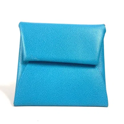 Pre-owned Hermes Blue Leather Coin Purse/coin Case ()