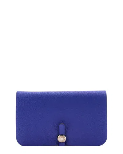 Pre-owned Hermes Hermès Blue Leather Dogon Duo Combined Wallet (authentic Pre-loved)