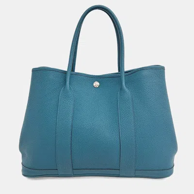 Pre-owned Hermes Blue Leather Garden Party 36