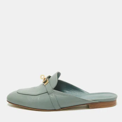 Pre-owned Hermes Blue Leather Gold Plated oz Mule Sandals Size 40