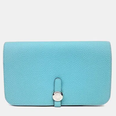 Pre-owned Hermes Blue Leather Long Dogon Wallet (t)