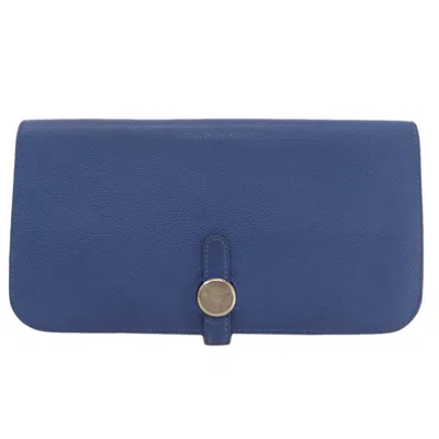 Pre-owned Hermes Blue Leather Long Wallet (bi-fold) ()