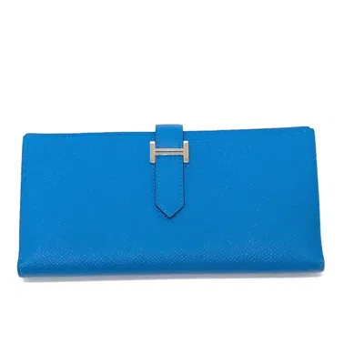 Pre-owned Hermes Blue Leather Long Wallet (bi-fold) ()