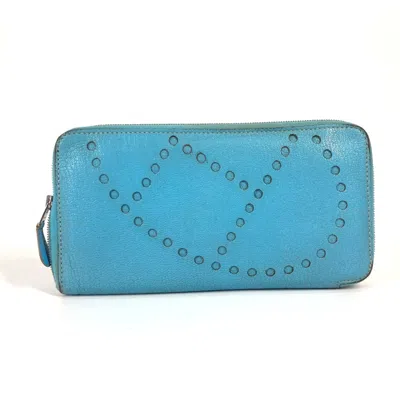 Pre-owned Hermes Blue Leather Long Wallet (bi-fold) ()
