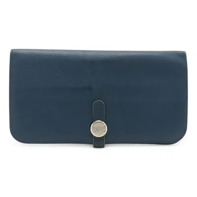 Pre-owned Hermes Blue Leather Long Wallet (bi-fold) ()