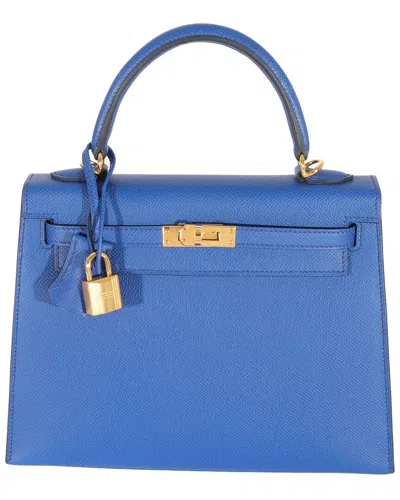 Pre-owned Hermes Hermès Blue Leather Sellier Kelly 25 Ghw (authentic Pre-loved)