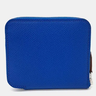 Pre-owned Hermes Blue Leather Silky Half Wallet