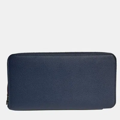 Pre-owned Hermes Blue Leather Silky Long Wallet (b)