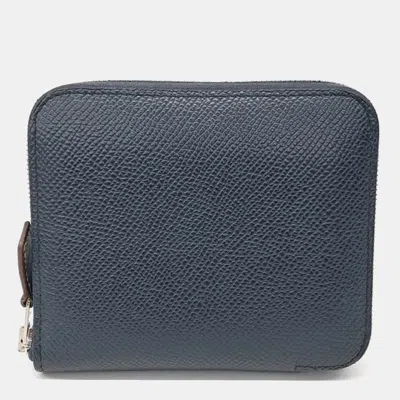 Pre-owned Hermes Blue Leather Silky Wallet (u)