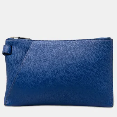 Pre-owned Hermes Blue Leather Togo Cabavertige Pouch 24 Bag