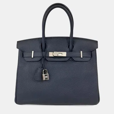 Pre-owned Hermes Blue Leather Verso Birkin 30