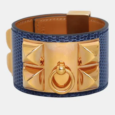 Pre-owned Hermes Blue Lizard Leather Collier De Chien Bracelet