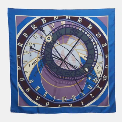 Pre-owned Hermes Hermès Blue Mecanique Du Temps Silk Scarf