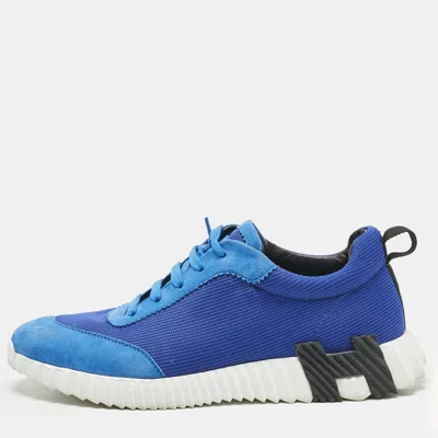Pre-owned Hermes Blue Mesh And Suede Bouncing Sneakers Size 42