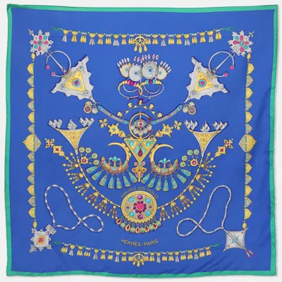 Pre-owned Hermes Hermès Blue Multicolor Printed Silk Parures Des Sables Scarf
