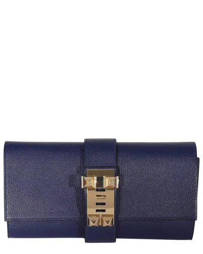 Pre-owned Hermes Hermès Blue Mysore Chevre Medor 23 Pbhw (authentic Pre-loved)