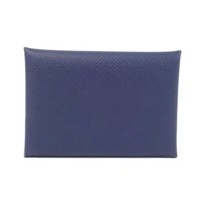 Pre-owned Hermes Blue Navy Epsom Leather Coin Purse/coin Case ()