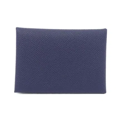 Pre-owned Hermes Blue Navy Epsom Leather Coin Purse/coin Case ()