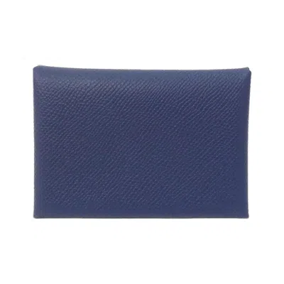 Pre-owned Hermes Blue Navy Epsom Leather Coin Purse/coin Case ()
