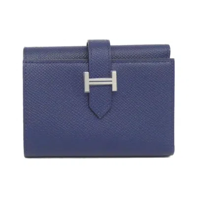 Pre-owned Hermes Blue Navy Epsom Leather Wallet (tri-fold) ()