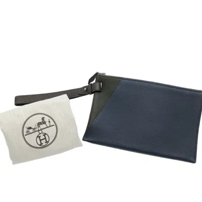 Pre-owned Hermes Blue Nuit Brown Green Khaki Navy Togo Leather Clutch Bag ()