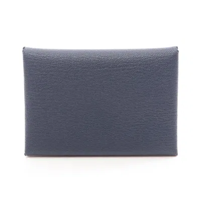 Pre-owned Hermes Blue Nuit Navy Chevre Leather Coin Purse/coin Case ()