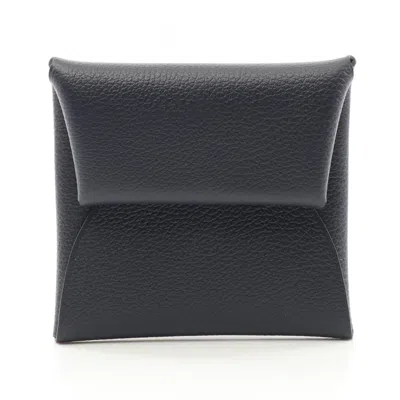 Pre-owned Hermes Blue Nuit Navy Leather Coin Purse/coin Case ()