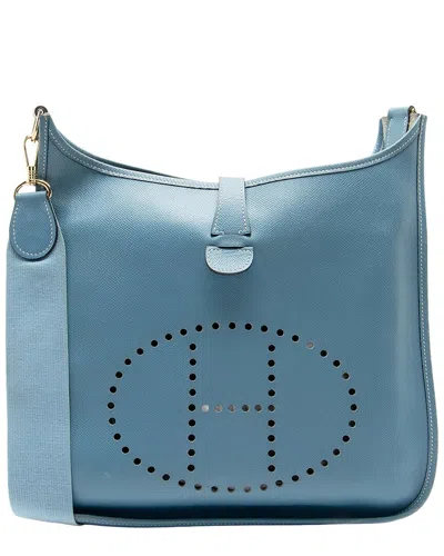 Pre-owned Hermes Hermès Blue Nylon, Taurillon Leather Evelyne I Gm Shoulder Bag (authentic Pre-  Loved)